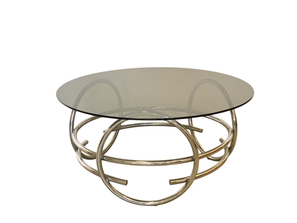 咖啡桌 - 钢, 玻璃, 金属 - 镀铬钢圈几何结构与玻璃面板 #4.3