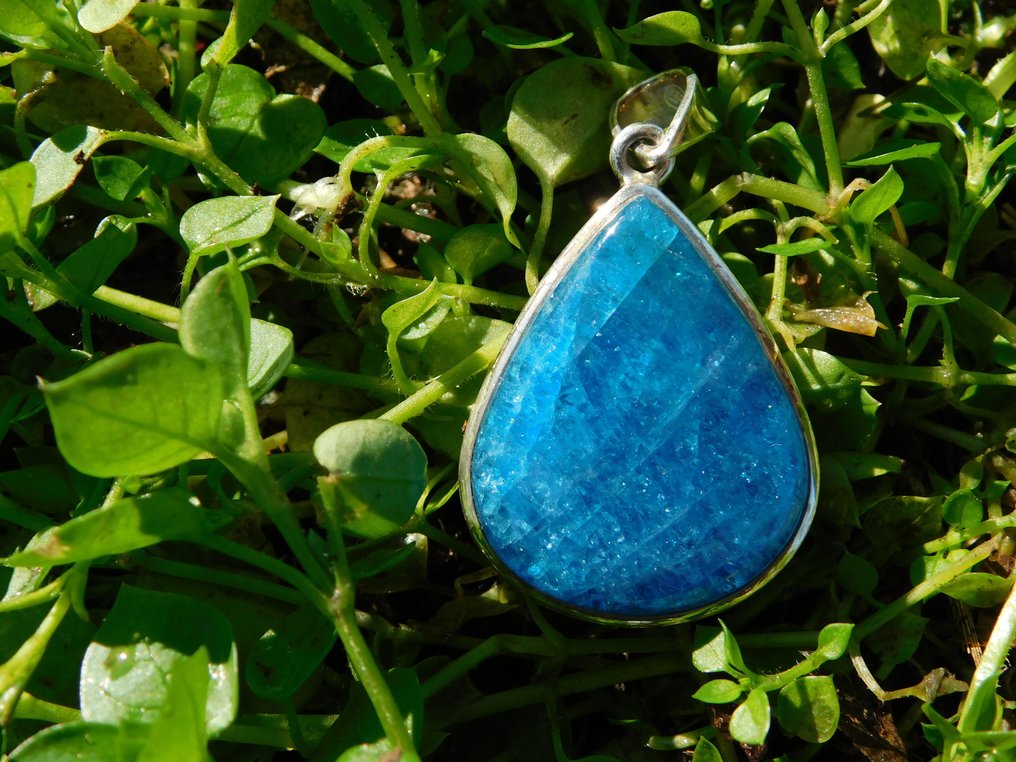 925 silver jewelry with top-quality apatite - Height: 40 mm - Width: 25 mm- 11.5 g - (1) #1.0