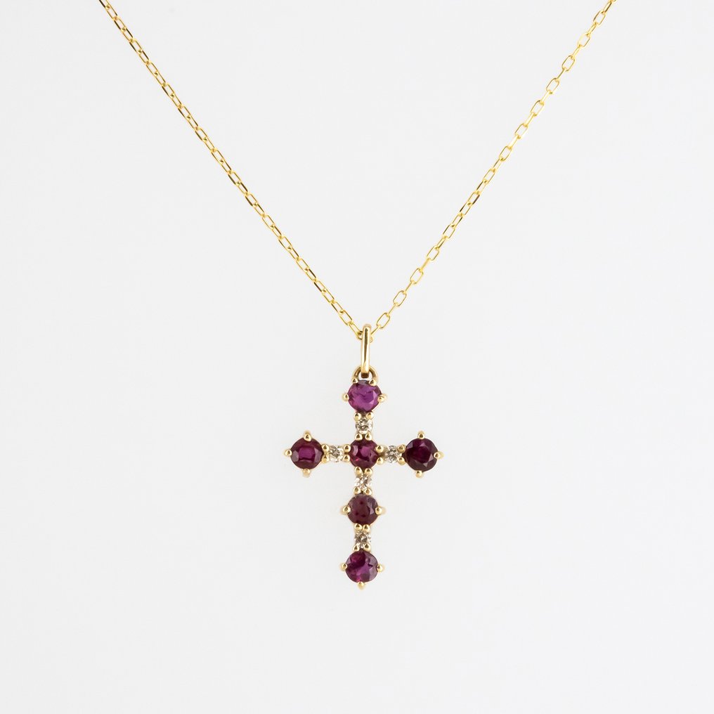 Függő - 18 kt. Sárga arany Rubin - Gyémánt #1.0