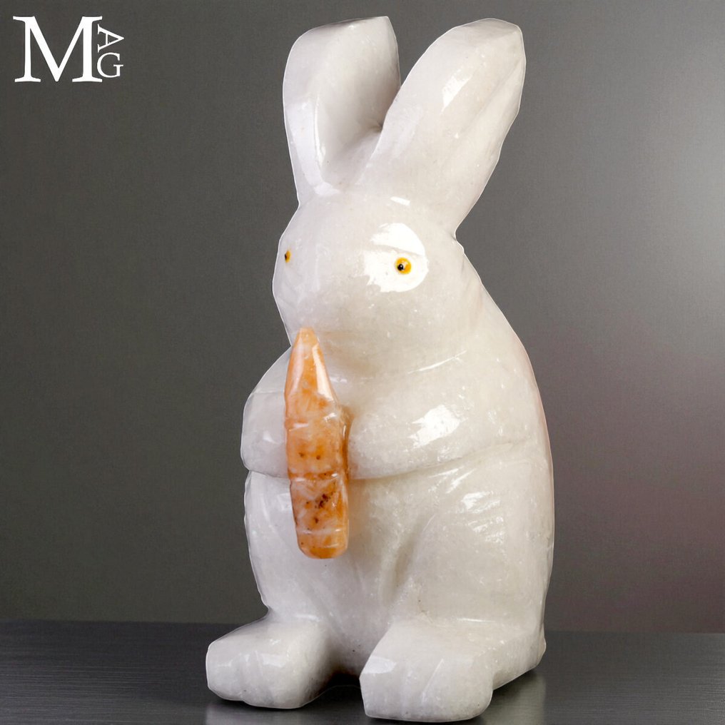 白兔 - 雕刻白色石英 - 高度: 110 mm - 宽度: 70 mm- 446 g #1.0