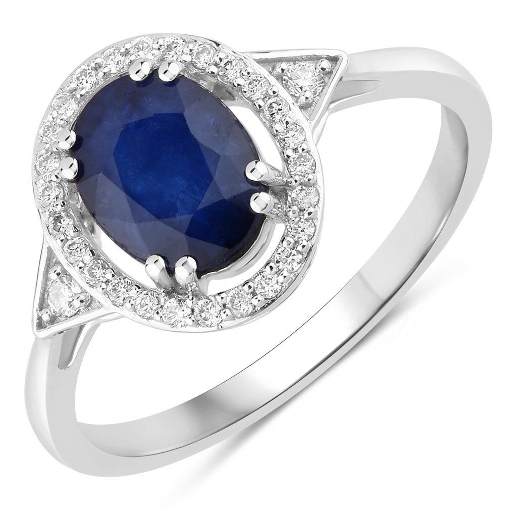 Bague - 14 carats Or blanc -  1.57ct. tw. Saphir - Diamant #1.0