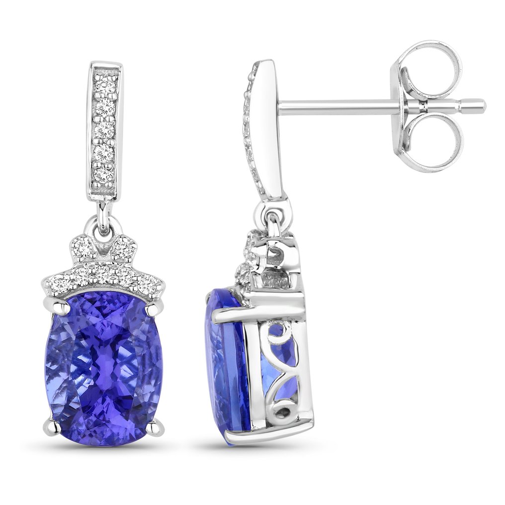 耳环 - 14K包金 白金 -  3.30ct. tw. 坦桑石 - 钻石 #2.1