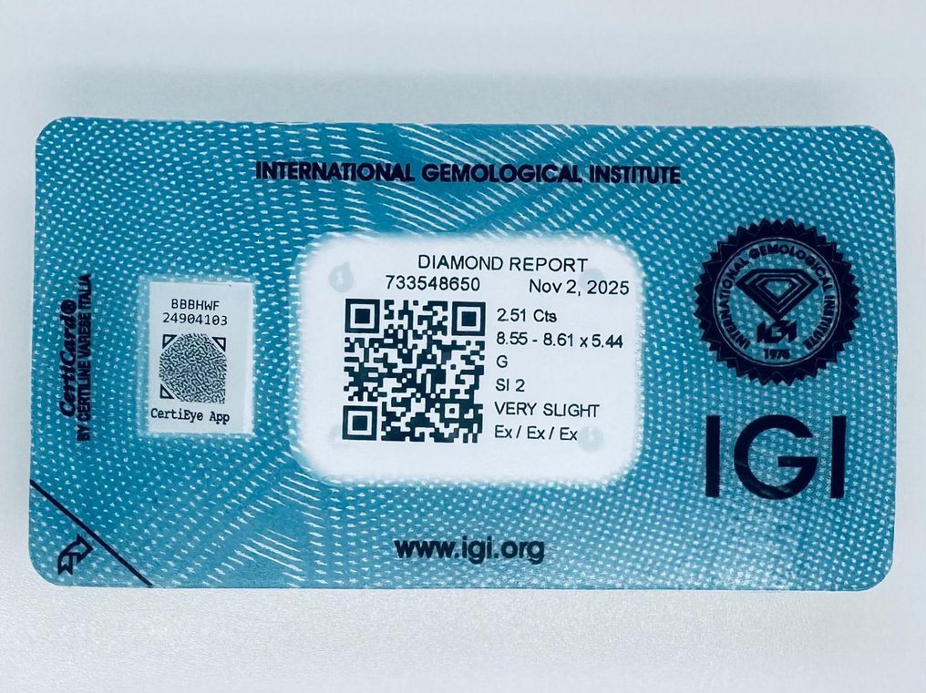 Nincs minimálár - 1 pcs Gyémánt (Természetes) - 2.51 ct - Kerek - G - SI2 - Nemzetközi Gemmológiai Intézet (IGI) #3.2