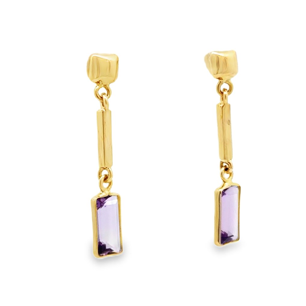 Zonder minimumprijs - Oorbellen - 14 karaat Geel goud - 1.00ct. tw. Amethist #1.0