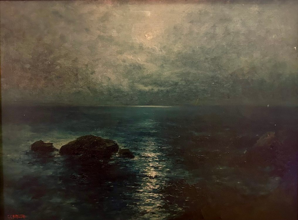 Giovanni Cavalleri (1858-1934) - Marina notturna luminosa #2.1