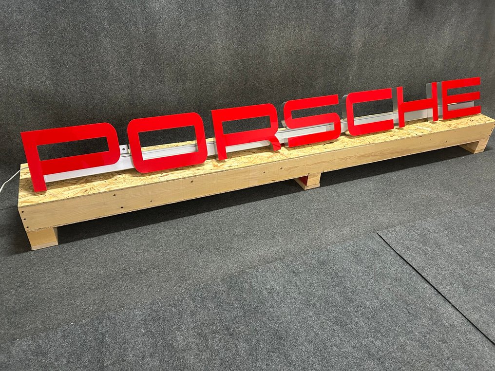 Grande Insegna Luminosa Porsche - Insegna pubblicitaria retroilluminata - porsche - Acciaio, Alluminio, plexiglas #1.0