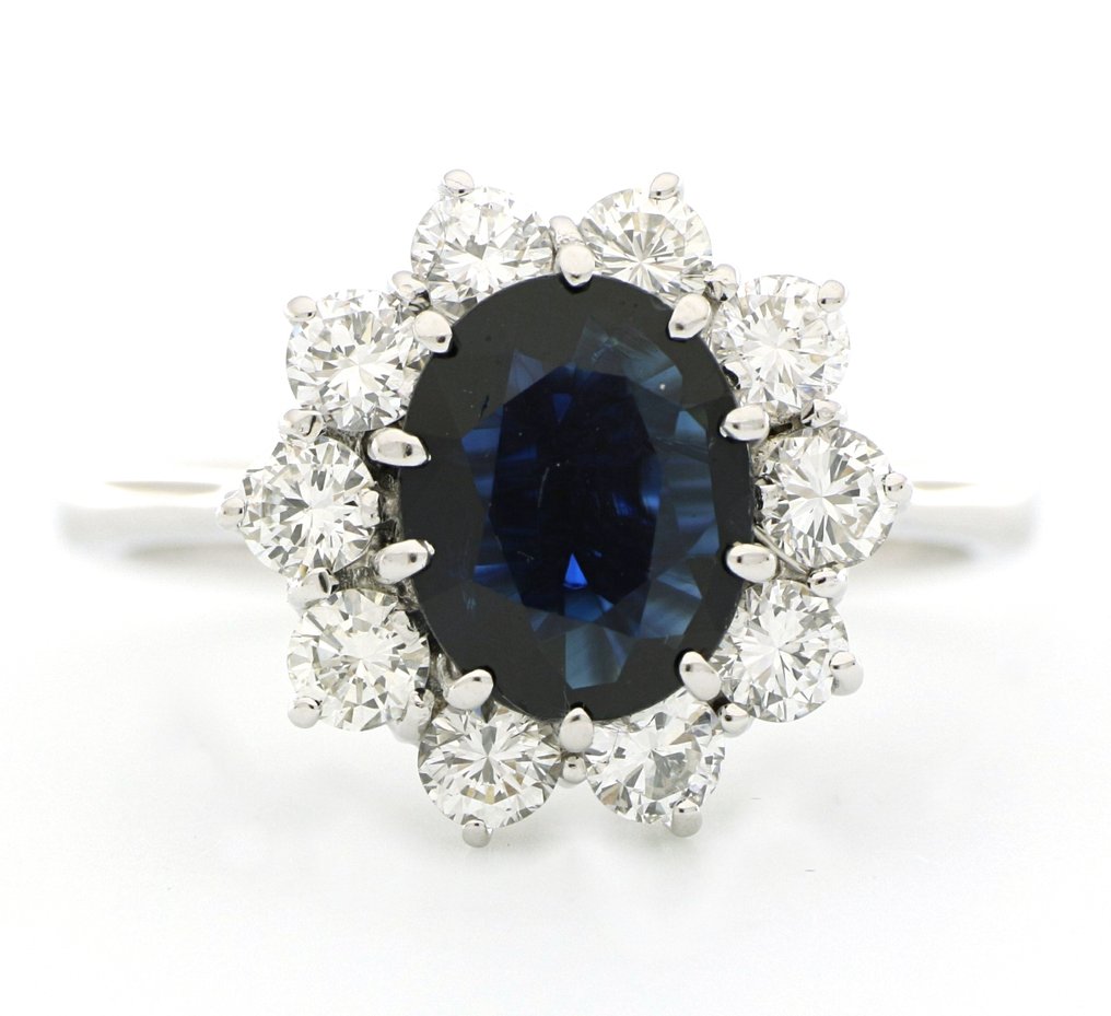 Zonder minimumprijs - Ring - 18 karaat Witgoud - 3.00ct. tw. Saffier - Diamant #1.0