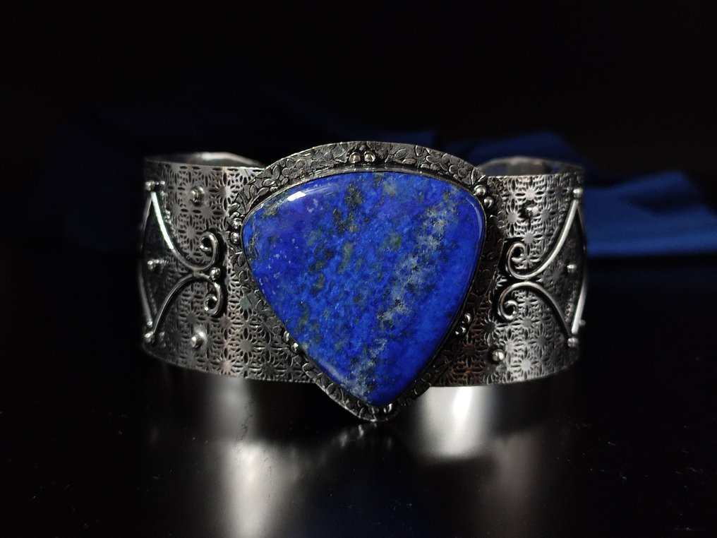 无底价 美丽一等品质 皇家金青金石手工银手链 免费 - 手镯 #1.0