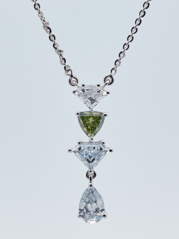 没有保留价 - 项链 - 14K包金 白金 - 1.73ct. tw. 钻石 (彩色实验室培育钻石) - 钻石 #1.0