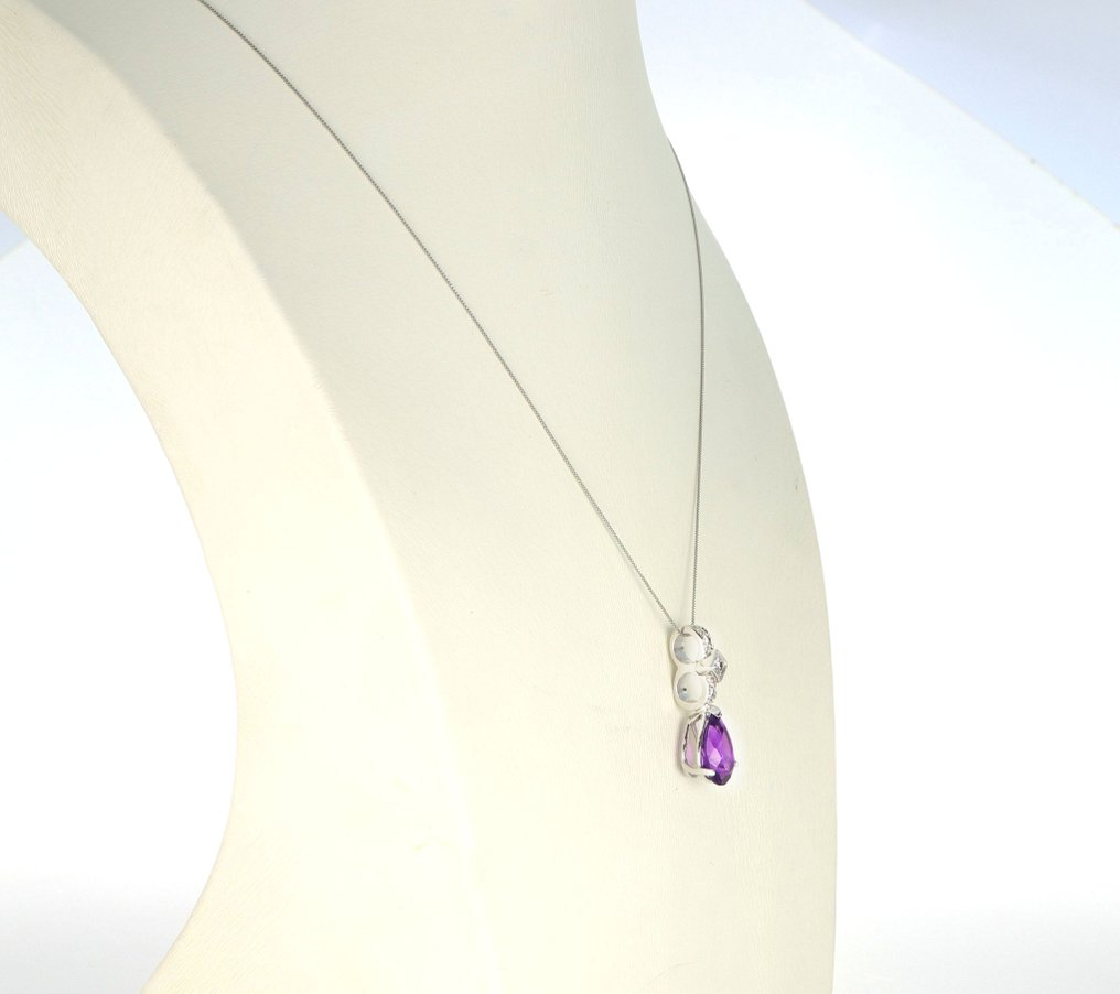 Sem preço de reserva - Brincos - 18 K Ouro branco - 3.00ct. tw. Ametista - Diamante #3.2