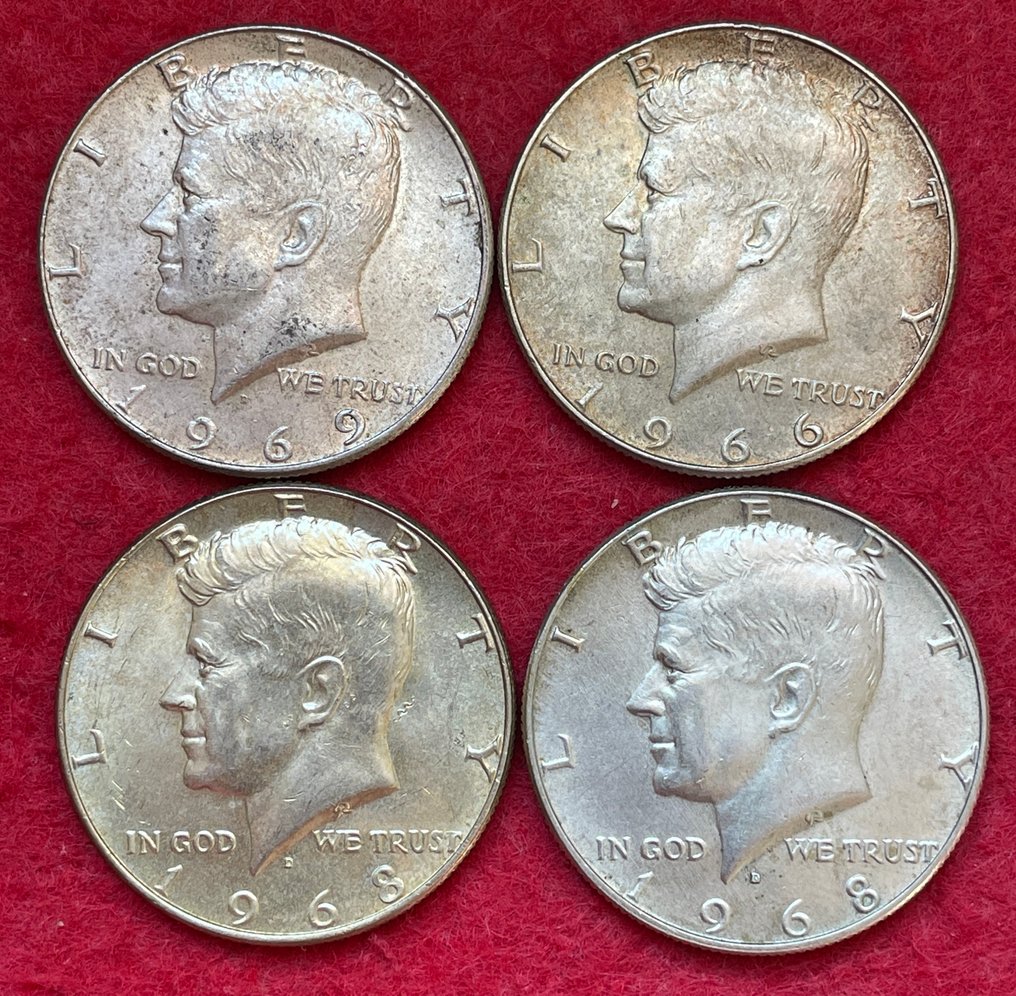 Förenta staterna. Half Dollar Lote de 4 monedas de 1/2 Dollar de Kennedy (Ingen mindstepris) #1.0