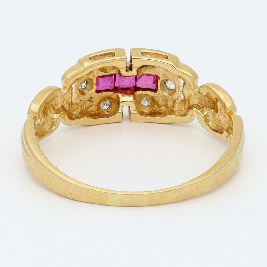 Gyűrű - 18 kt. Sárga arany, Fehér arany Gyémánt (Természetes) - Robijn #3.2