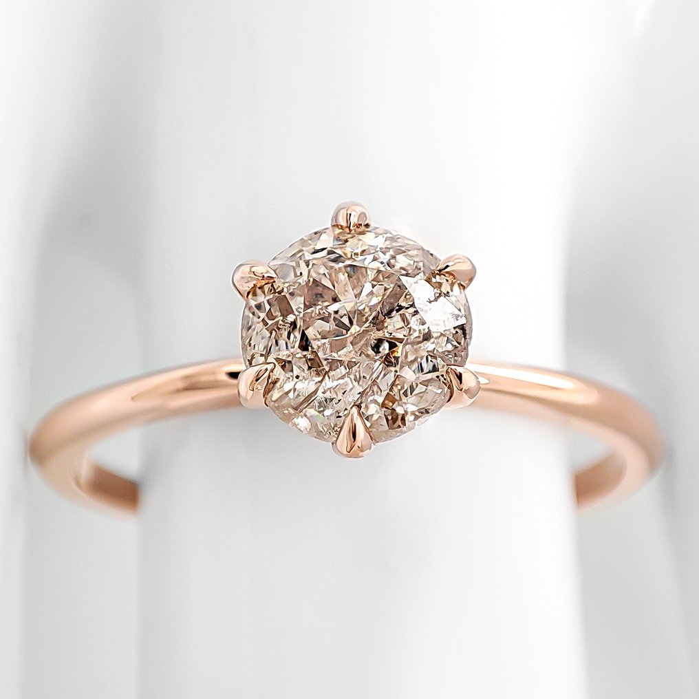 Fără preț de rezervă - Inel - 14 ct. Aur roz - 1.06ct. tw. Diamant (Colorat natural) - Certificat IGI #1.0