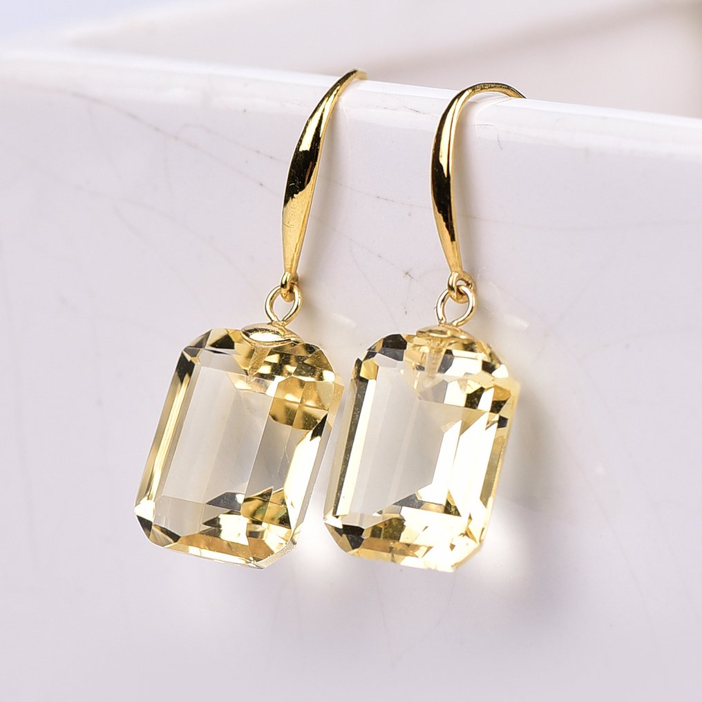 Nincs minimálár - Drop fülbevaló - 18 kt. Sárga arany Citrin - ALGT Tanúsítva #1.0