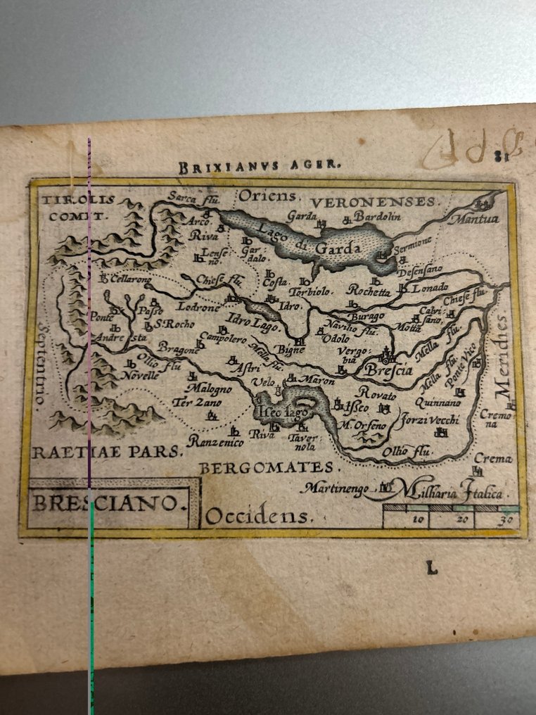 義大利 - 伦巴第 / 布雷西亚地区，包括加尔达湖、布雷西亚、克雷马及其周边城市。; Abraham Ortelius (1527–1598) - “Brixianus Ager / Bresciano” - 1601-1620 #1.0