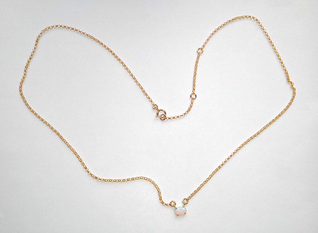 沒有保留價 - 吊墜頸鏈 18克拉黄金 - 蛋白石- 坡肖石 #3.2