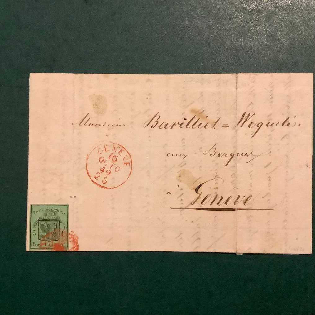 Svájc 1848 - Genfön rövid levél új tanúsítvánnyal Marchand számára. - Zumstein 7 #1.0