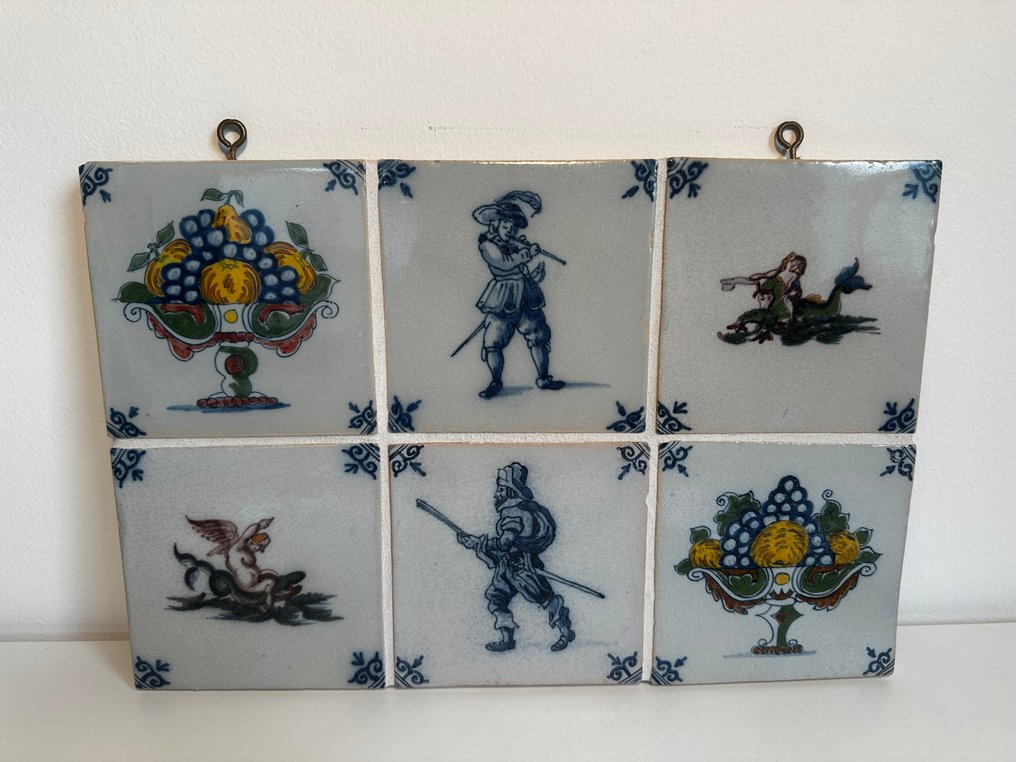  Piastrella - Diverse immagini classiche in diversi colori. - 1950-1960 - Makkum Tichelaar - 6 piastrelle  #4.3