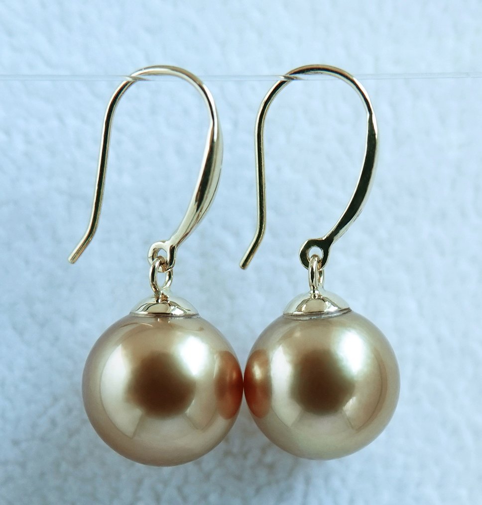 Boucles d'oreilles Or jaune 18 kt. - Saturation 24K - Sud Sea doré Perle - - Rond - 9,76, 9,84 mm #2.1