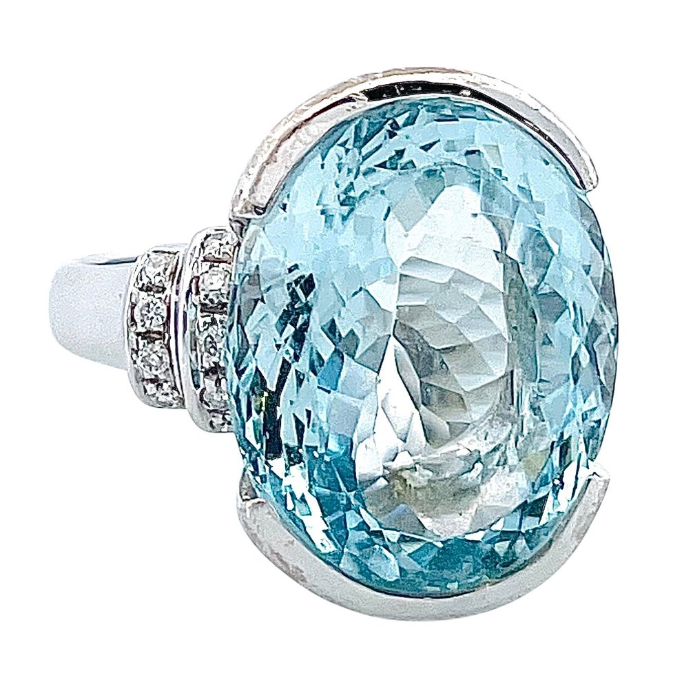 Gyűrű - 18 kt. Fehér arany Akvamarin - Gyémánt #3.2