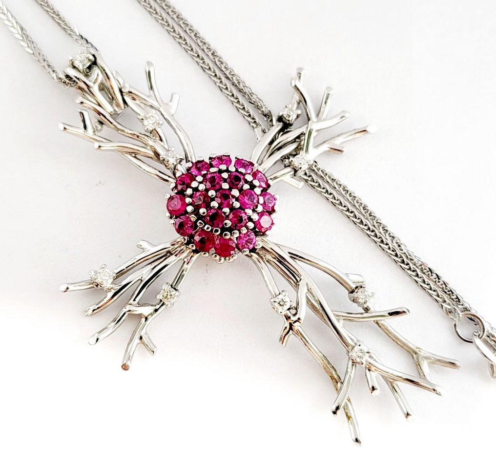 Κολιέ - 18 καράτια Λευκός χρυσός -  2.71ct. tw. Διαμάντι (Φυσικό)  - Ρουμπίνι - Κατασκευασμένο στην Ιταλία #1.0