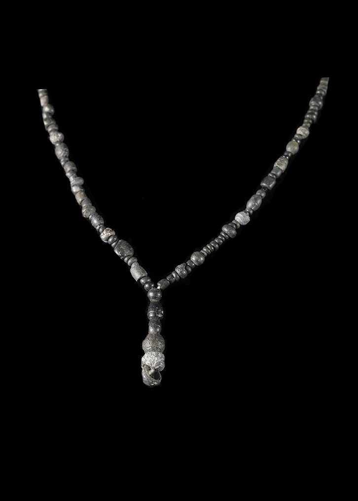 Αρχαία Ρωμαϊκή Μαύρο Γυαλί Κολιέ με χάντρες (χωρίς τιμή ασφαλείας) #1.0