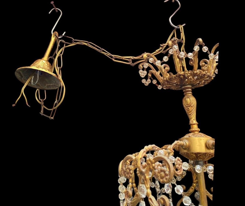 Πολυέλαιος - Τουρκουάζ από Murano, 5 φώτα, κρύσταλλοι και οπάλινες λουλούδια. #3.2