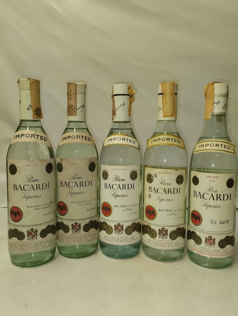 Bacardi - Superior - b. Anni ‘60, Anni ‘70 - 75cl - 5 bottiglie #1.0