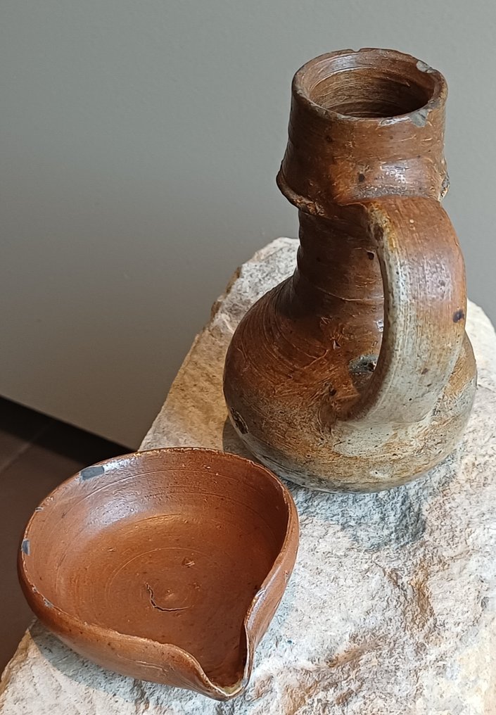 Médiéval Grès Juglet, et lampe à huile de Raeren - 12 cm #4.3