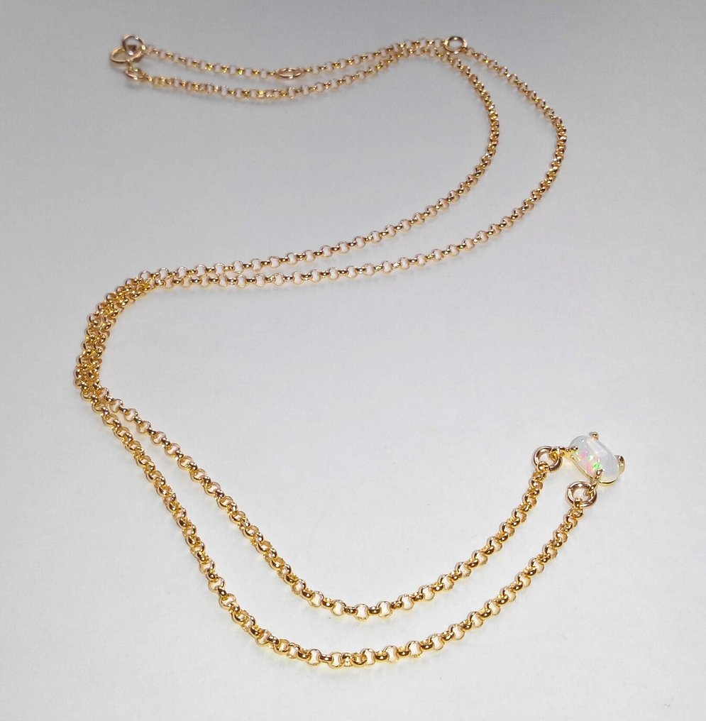 沒有保留價 - 吊墜頸鏈 18克拉黄金 - 蛋白石- 坡肖石 #2.1