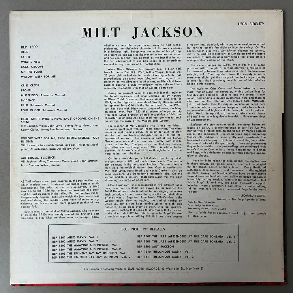Milt Jackson - Thelonious Monk Quintet - 單張黑膠唱片 - 單聲道 - 1961 #1.0
