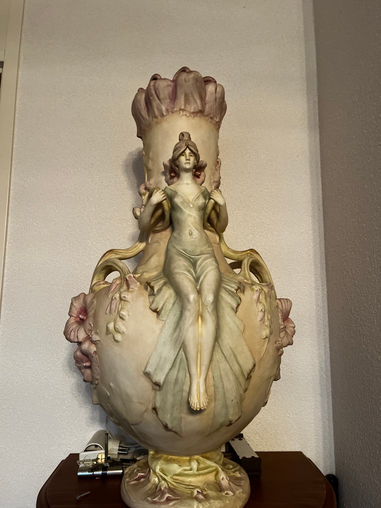 Plateelbakkerij Zuid-Holland - Mathurin Moreau - Vase - Keramikk - Art Nouveau - Sjelden - H. 68,5 cm #1.0
