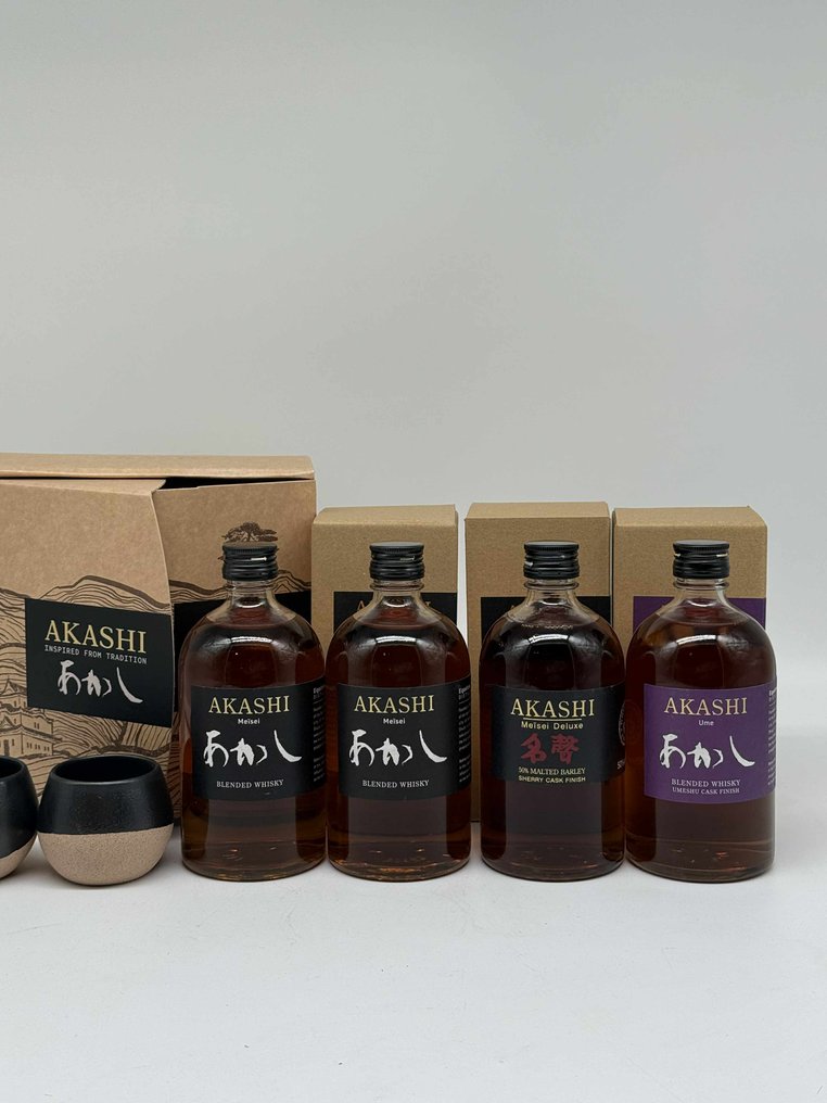 Akashi Ume, Meïsei Deluxe, Meisei & Meisei gift set with 2 glasses  - 50cl - 4 bottiglie #1.0