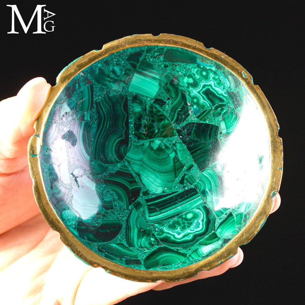 Tavă în mozaic de malachit - Înălțime: 130 mm - Lățime: 130 mm- 170 g #4.3