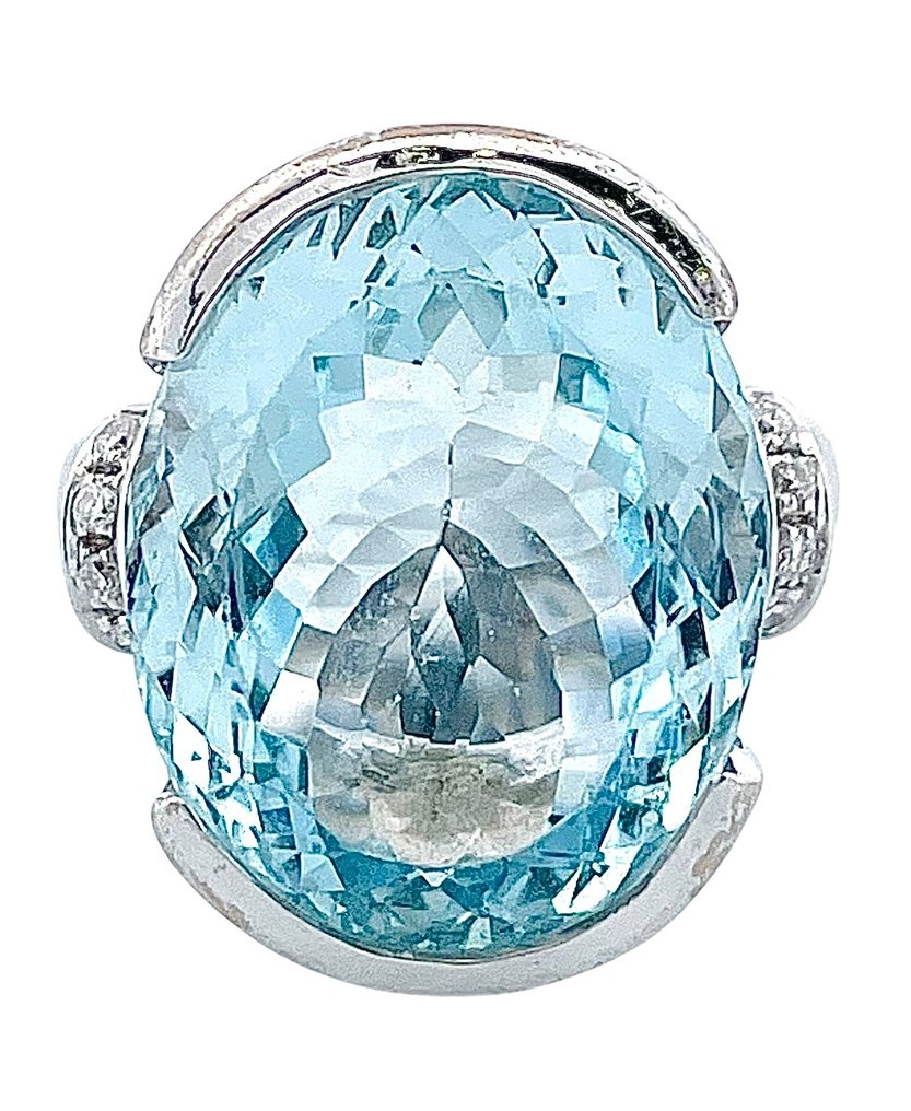 Gyűrű - 18 kt. Fehér arany Akvamarin - Gyémánt #2.1