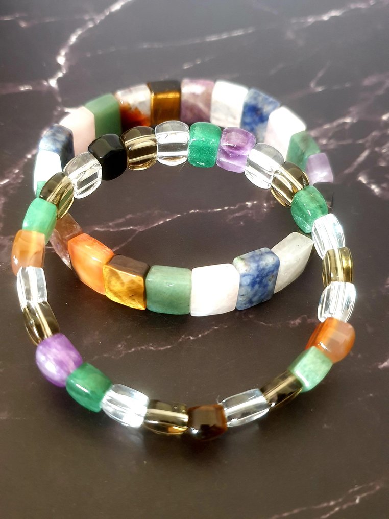 Tiger's Eye, 紫水晶, 透明石英, 玫瑰石英, 藏蓝石, 绿玛瑙, 黑玛瑙, 烟水晶 - 珠子 - 2件 #2.1