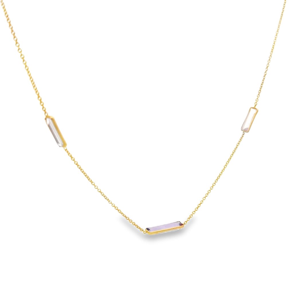 沒有保留價 - 頸鏈 - 14 克拉 黃金 -  2.00ct. tw. 紫水晶 - 石英 - 粉色石英 #4.3