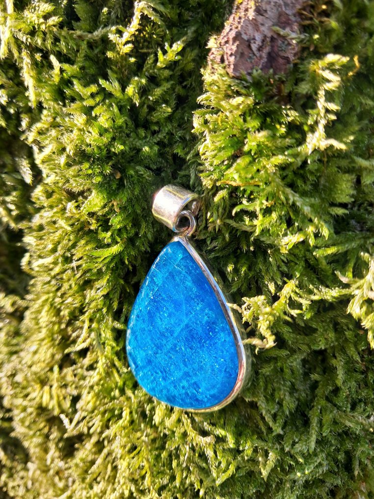925 silver jewelry with top-quality apatite - Height: 40 mm - Width: 25 mm- 11.5 g - (1) #4.3