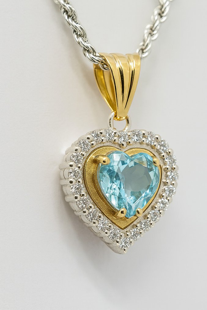 Sem preço de reserva - Colar com pingente - 18 K Ouro amarelo, Prata -  1.08ct. tw. Água-marinha - Diamante #3.2