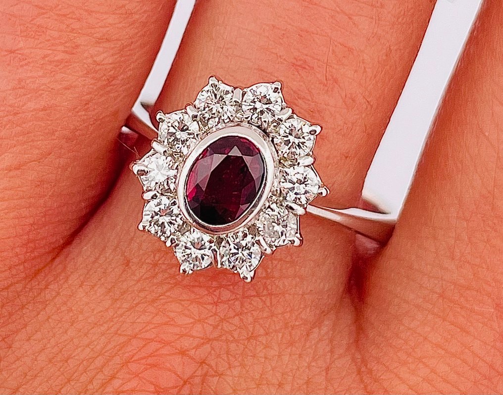 戒指 - 18K包金 白金 红宝石 - 钻石 #4.3