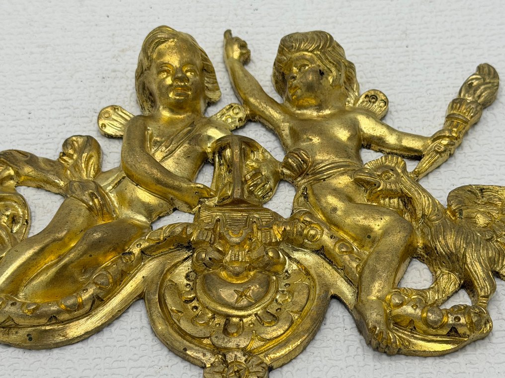 Zierornament - Frankreich - Bronze-Plaquette mit Engeln. #3.2