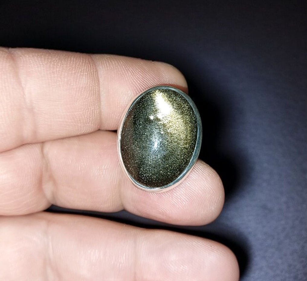 Golden obsidian ring. Adjustable size. Top quality without defects. Mounted on 925 silver. - Height: 2.8 cm - Width: 2 cm- 11 g #1.0