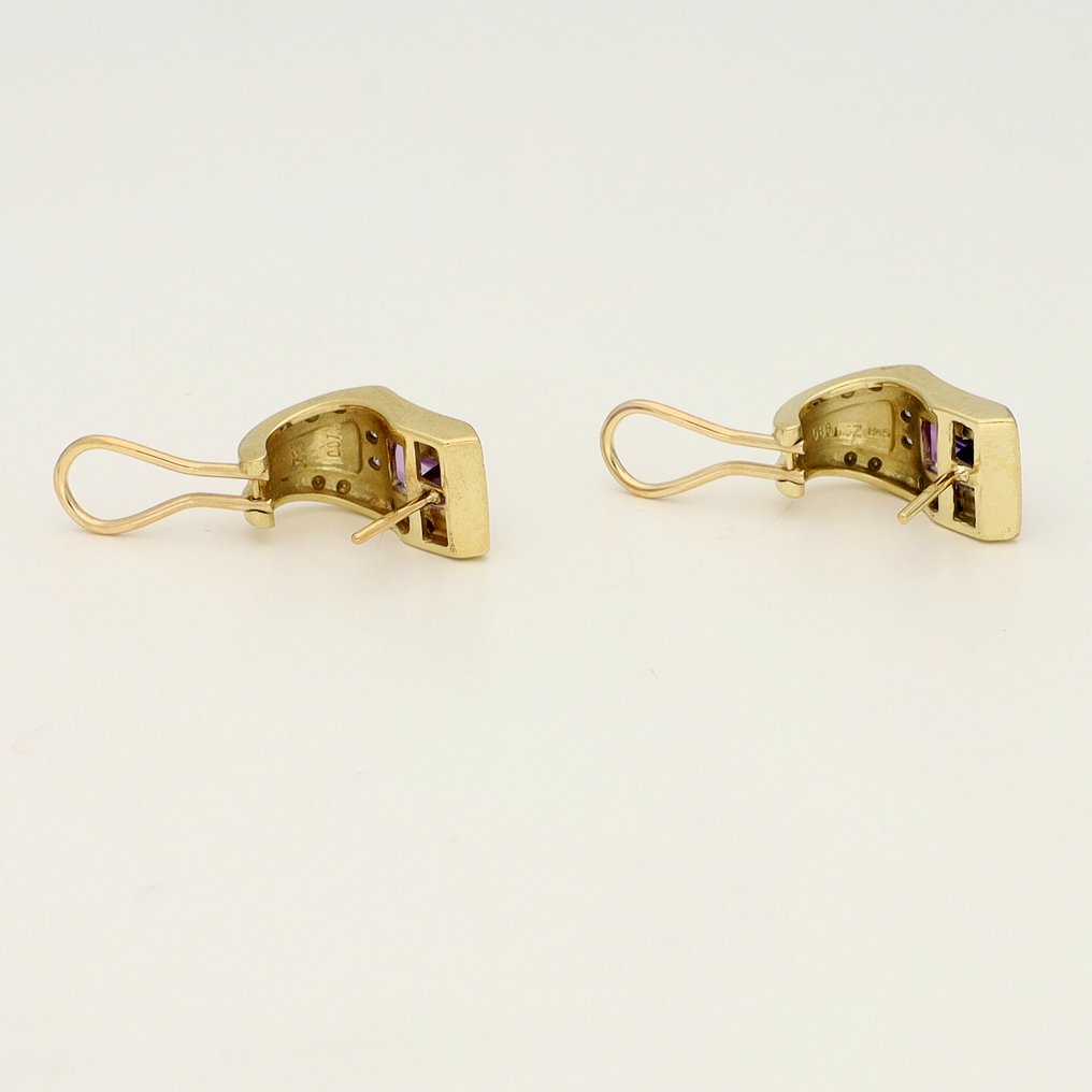 耳環 - 14 克拉 黃金 紫水晶 - 鉆石 #1.0