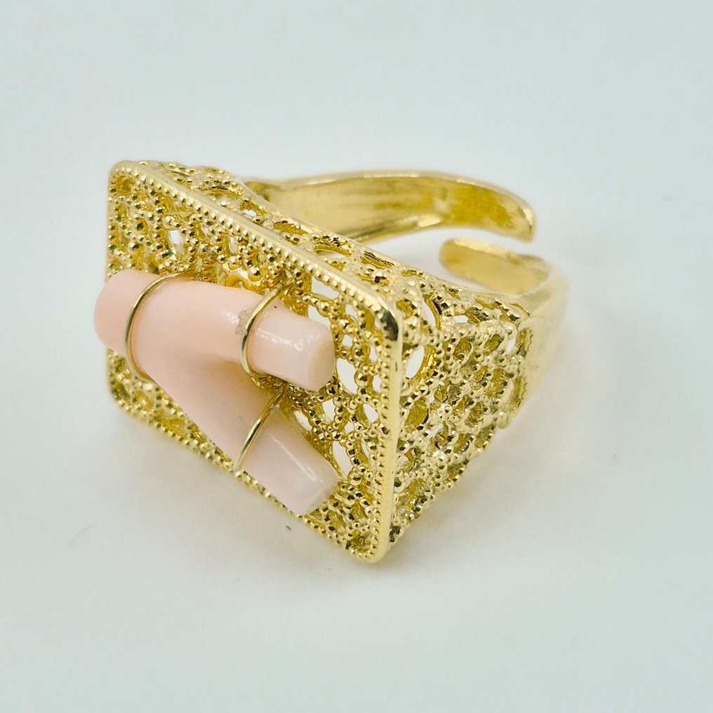 Coral - Argint, Placat cu aur - Inel - Corallo Rosato #4.3