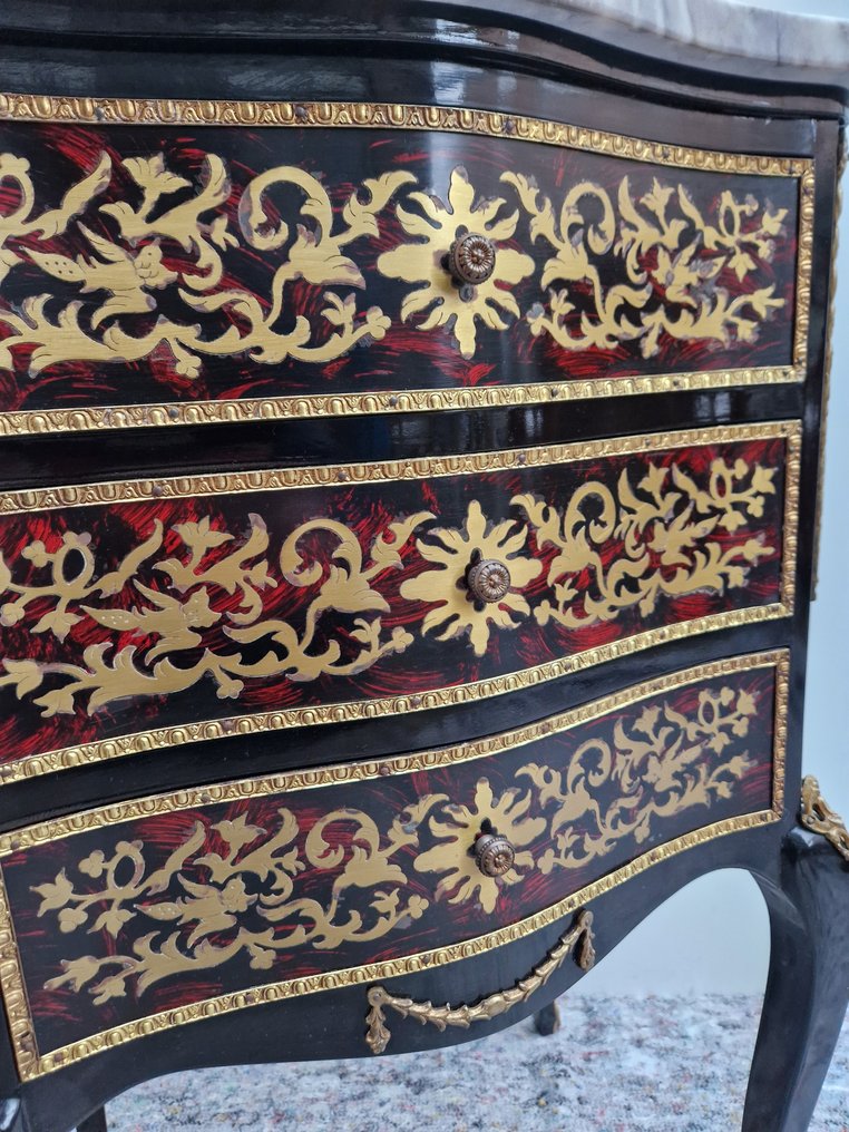 Chiffonnière - Boulle marqueterie - Kommodeskuffe - Messing, Bronze, Træ, Forgyldt, Marmor - Napoleon III stil #4.3