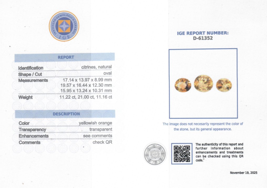3 pcs Citrine - 43.28 ct - Instituto Gemólogico Español (IGE) #2.1