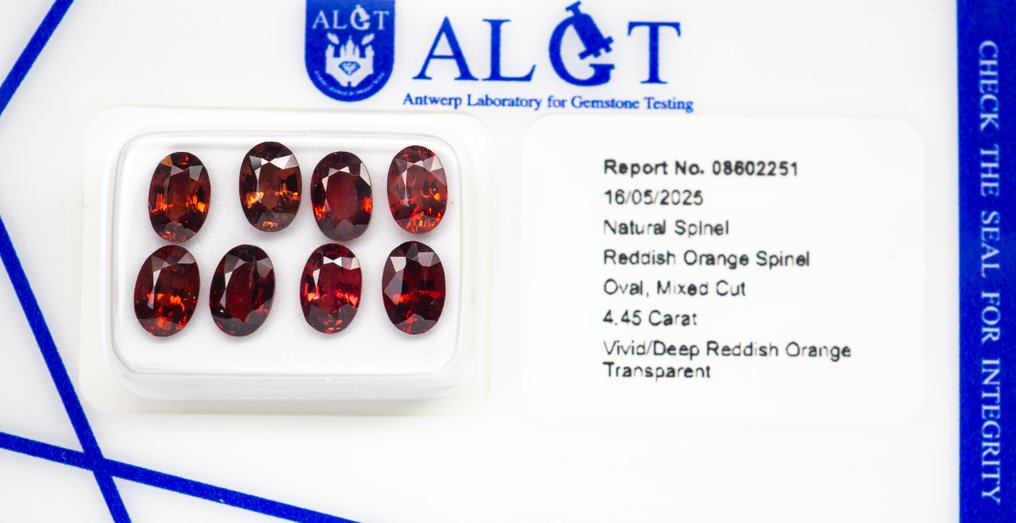 χωρίς τιμή ασφαλείας - 8 pcs  Σπινέλιος  - 4.45 ct - Antwerp Laboratory for Gemstone Testing (ALGT) - Ζωντανό / Βαθύ Κόκκινο Πορτοκαλί #3.2