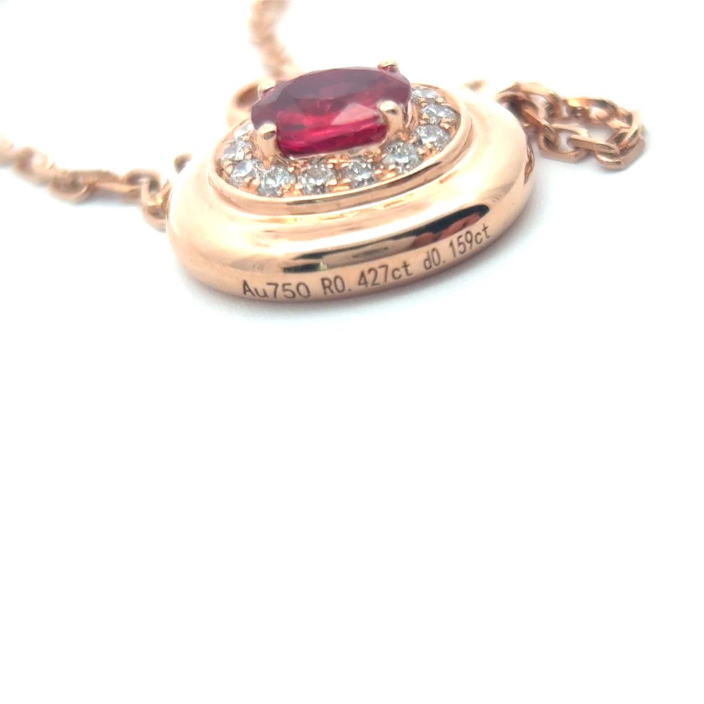 Kaulakoru - 18 kt. Ruusukulta Rubiini - Timantti #1.0