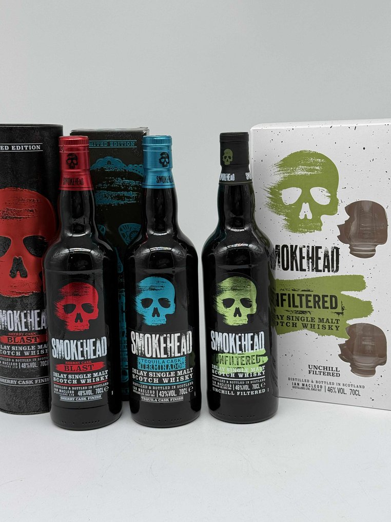 Smokehead - Blast Sherry Cask, Terminado Tequila Cask & Unfiltered with glasses - Ian MacLeod  - 70cl - 3 üvegek #1.0