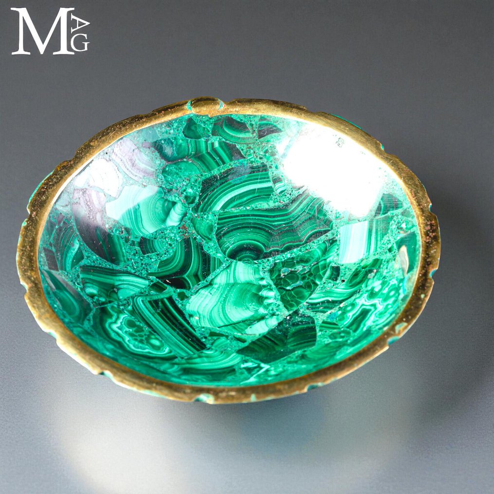 Tavă în mozaic de malachit - Înălțime: 130 mm - Lățime: 130 mm- 170 g #1.0